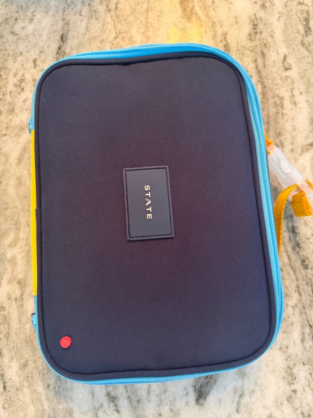 STATE Navy Lunch Box with Bright Blue Trim and Yellow Accent
